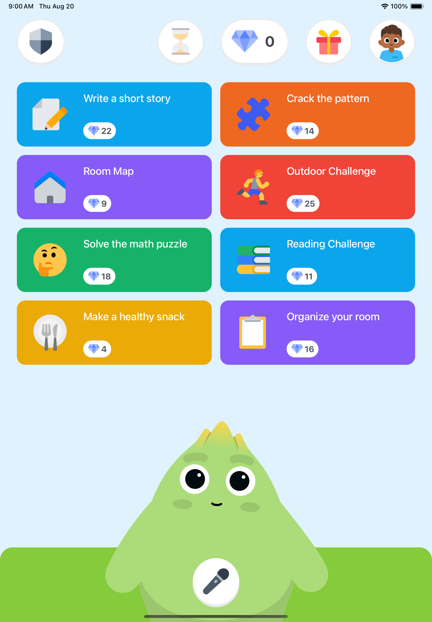 Another Sprout kid home with its own set of tasks and gem rewards